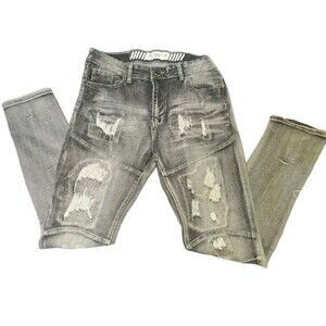 R GSTR G Star Raw Jeans Mens 34/30 Acid Wash Gray Distressed Moto Stretch Denim